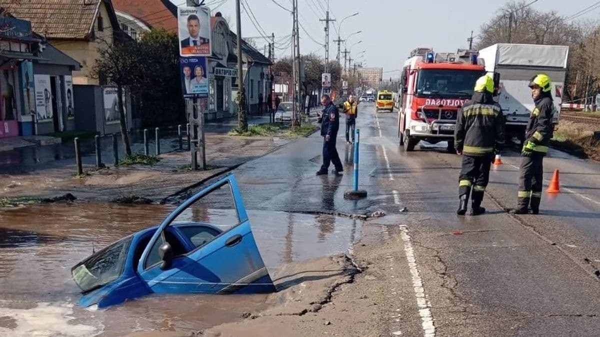 Döbbenetes! Elnyelt egy autót a beszakadt úttest a XVI. kerületben 